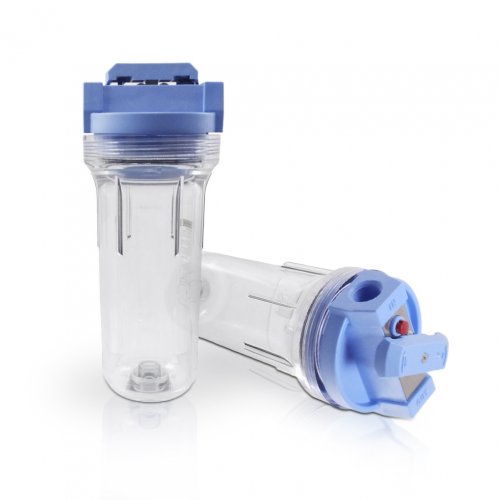 Pentek Wasserfilter Gehäuse, 10 Zoll, mit integriertem Absperrventil, blau/transparent