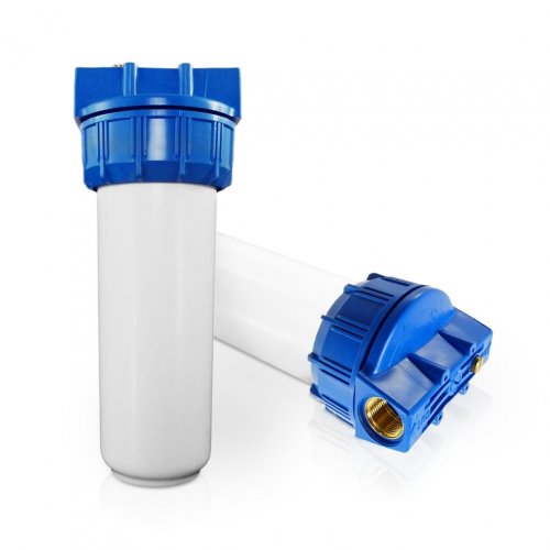 RF Standard Wasserfilter Filtergehäuse 10 Zoll,  mit 1/2 Zoll MS-Innengewinde, blau/weiss