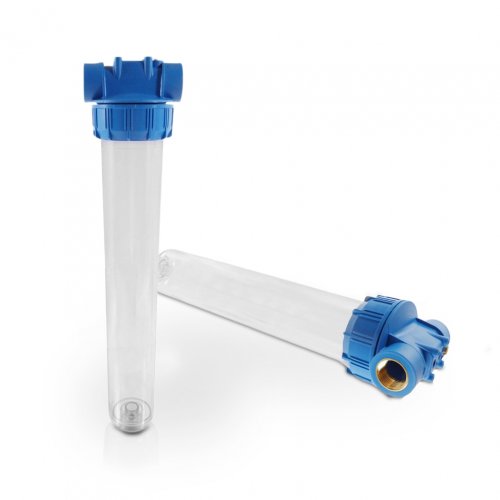 RF Standard Wasserfilter Filtergehäuse 20 Zoll,  mit 1 Zoll MS-Innengewinde, blau/transparent